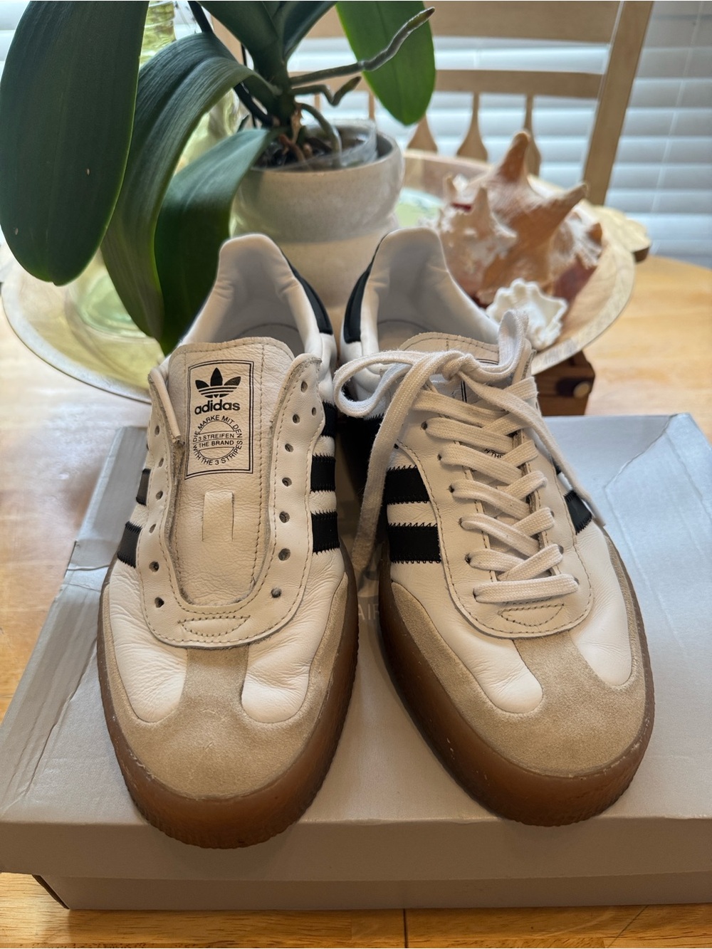 adidas White Black Gum-Soled Classic Sneakers